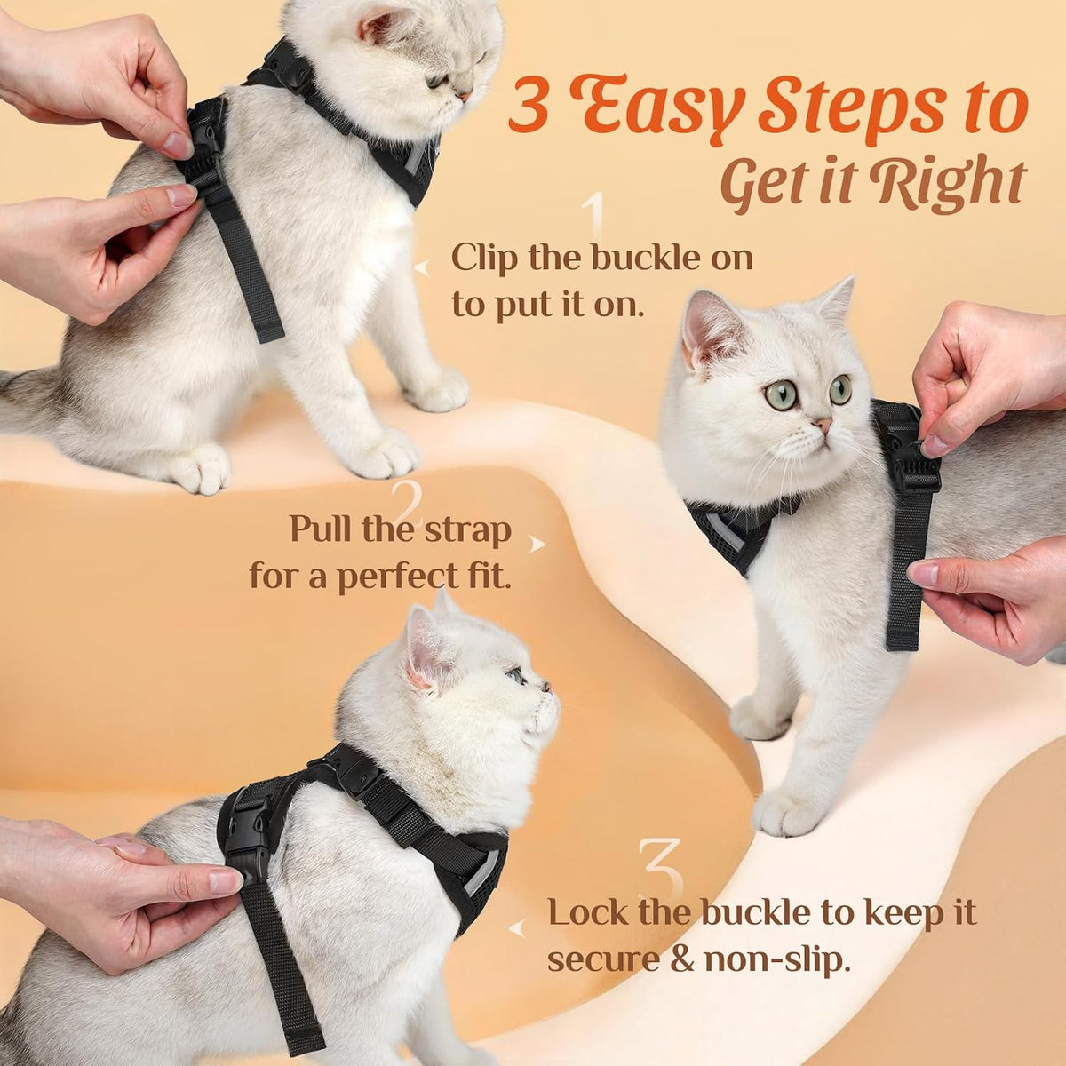 Cat Harness and Leash Set with Neck Release Buckle, Black