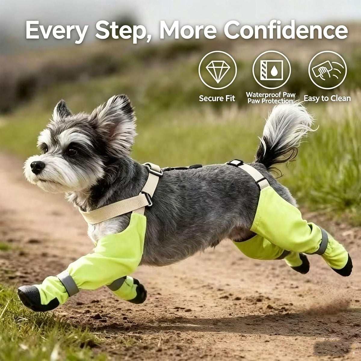 Dog Full Four-Leg Cover Boots Waterproof with Reflective Strap，Black：S