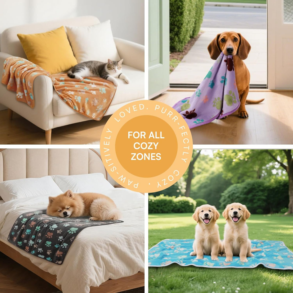 Luciphia 1 Pack 6 Dog Blankets Cat Soft Fluffy Fleece Pet Blanket Warm Cute Print Design Puppy Kitten Doggy Paw Small(23