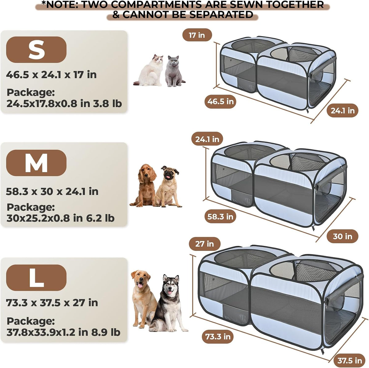 2-in-1 Dog Playpen, 58''Pop Up Cat Puppy Pet Playpen Indoor/Outdoor Cats Enclosed, Cat Dog Tent Crate Cage Kennel, Porta