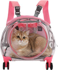 Pet Trolley Case with Shock-Absorbing Wheels, Pet Backpack Carrier(Pink)