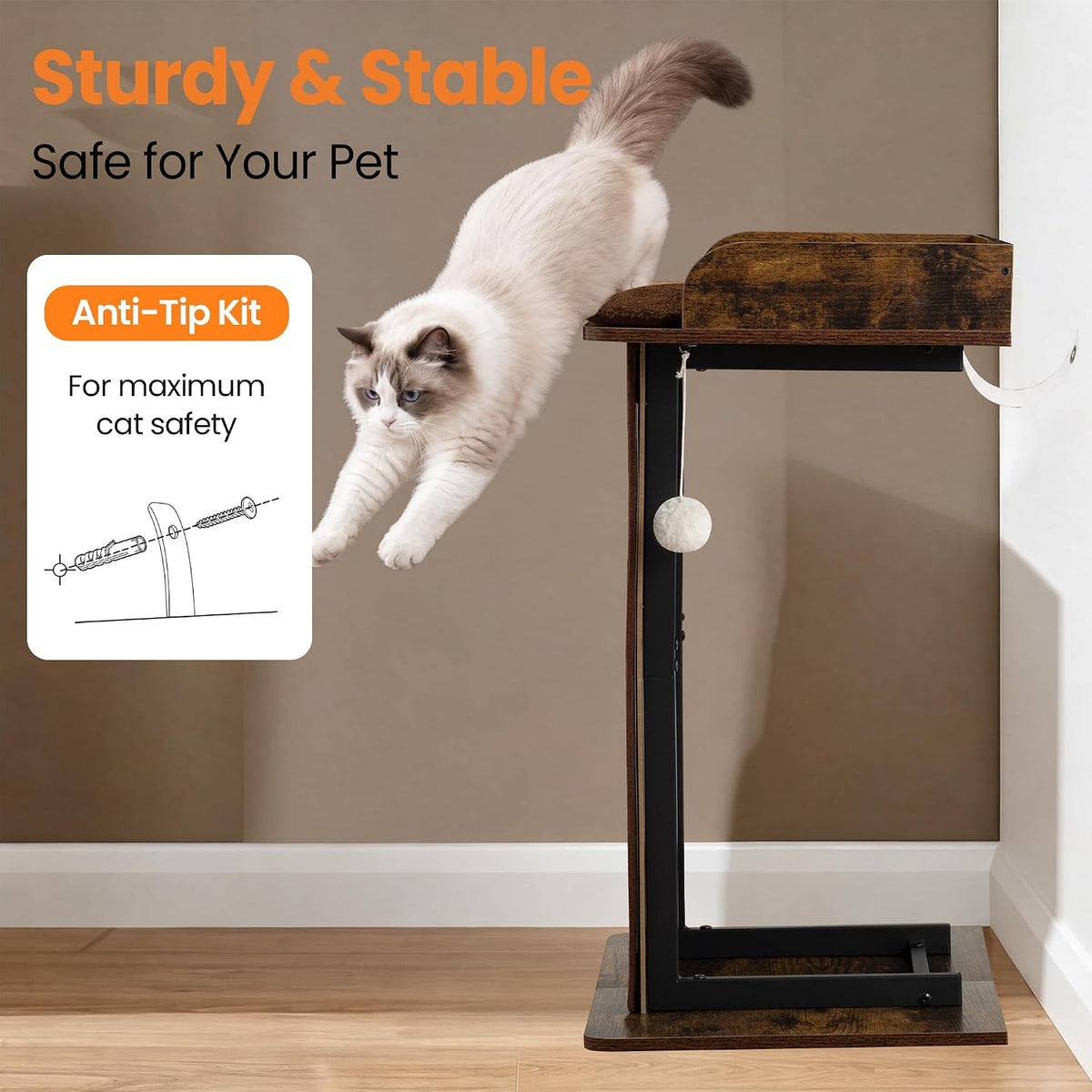 Modern Wood Cat Tree Tower for Indoor Large Adult Cats with Big Perch Bed