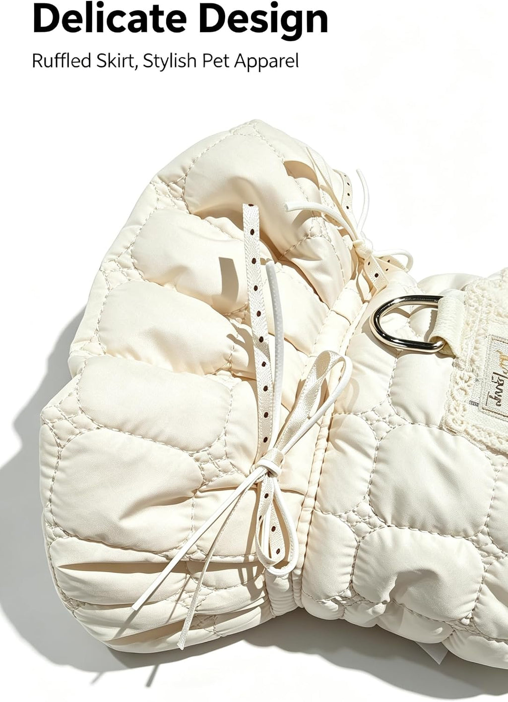 Nuanxin Small Dog Quilted Puffer Vest Dress Faux Two-Piece、Beige、X-Small