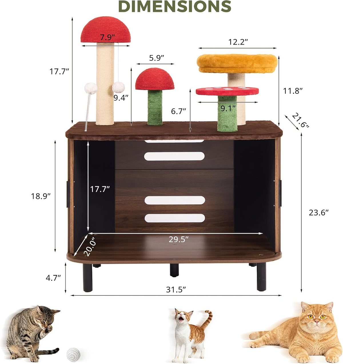 IRONCK Cat Litter Box Enclosure with Mushroom Cat Tree