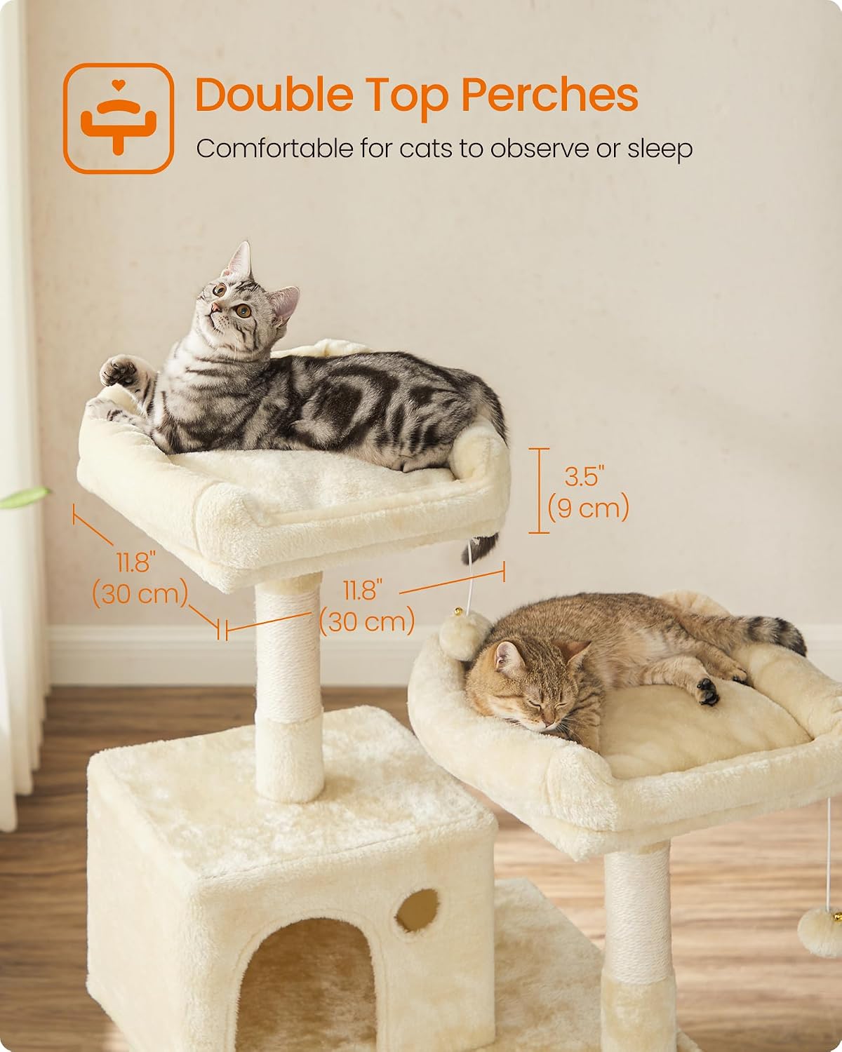Feandrea Cat Tree, 55.8-Inch Large Cat Tower, Multi-Level Condo, Beige