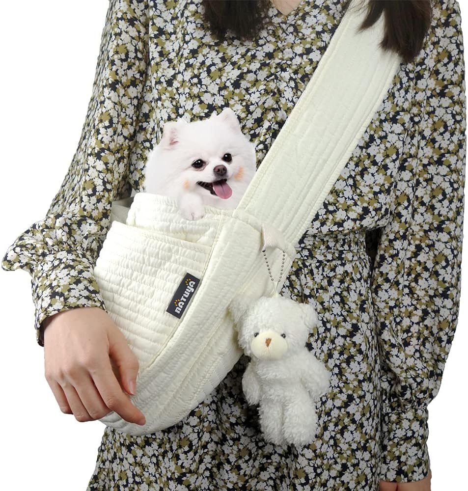 NATUYA Small Dog Cat Carrier Sling, Adjustable Canvas Pet Puppy Pouch,Brown