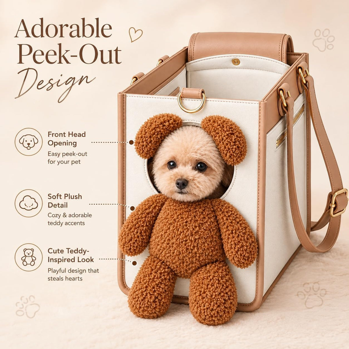 Teddy Bear Dog Carrier Bag，M