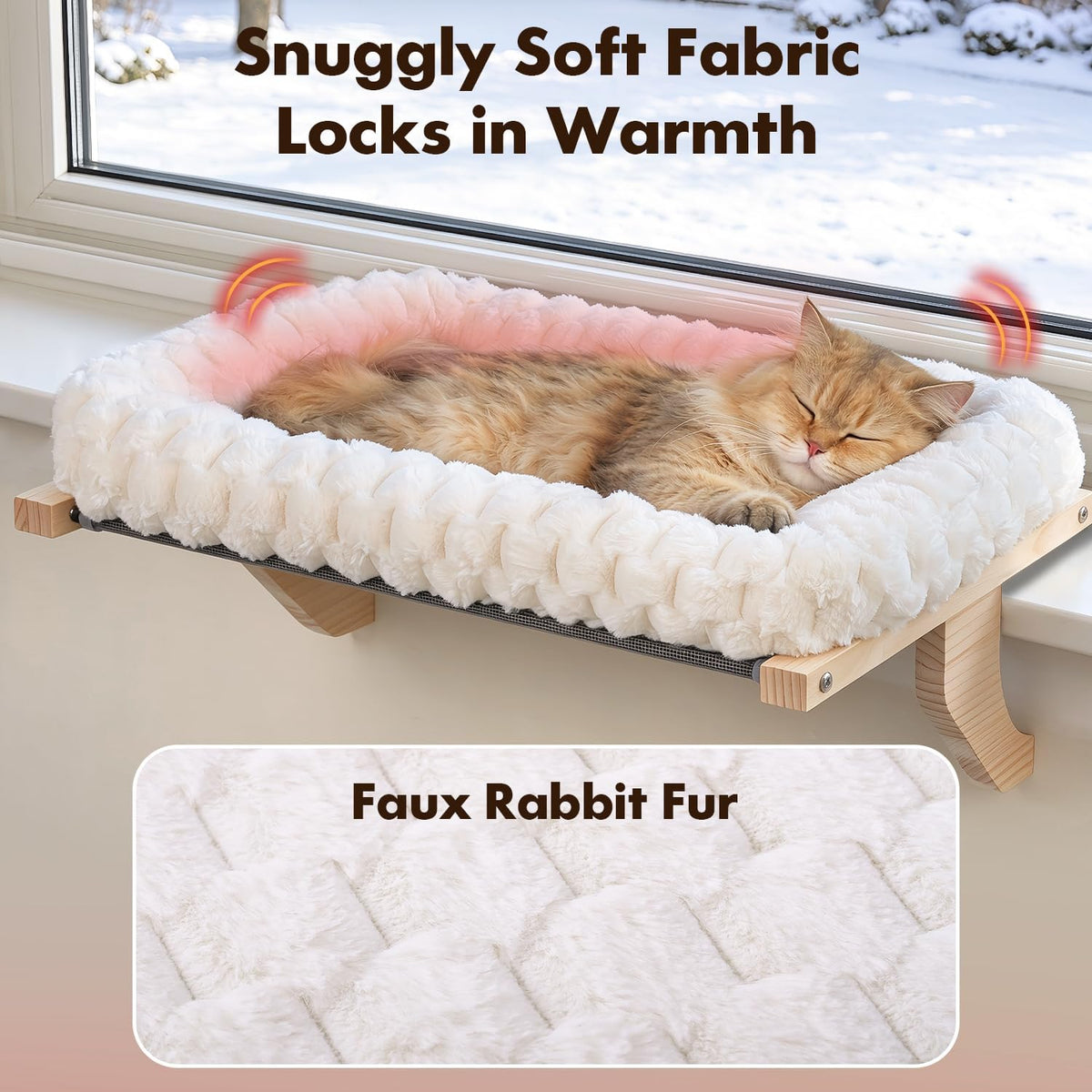 Cloud-soft Wooden Cat Window Sill Perch with Zipper Cushion,L White