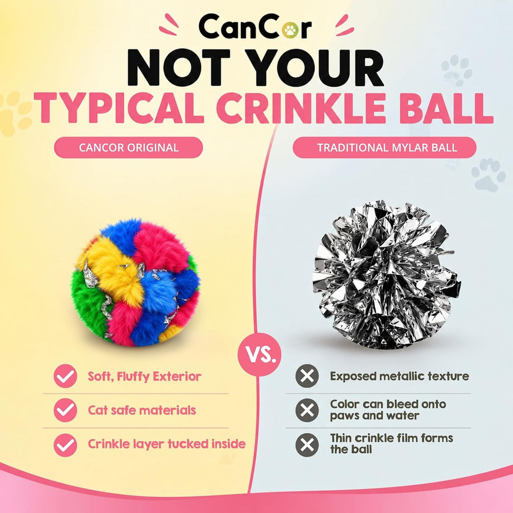 Crinkle Balls for Cats, Original 1.5 Inch, 4 Pack, Crinkle Cat Toy, CanCor