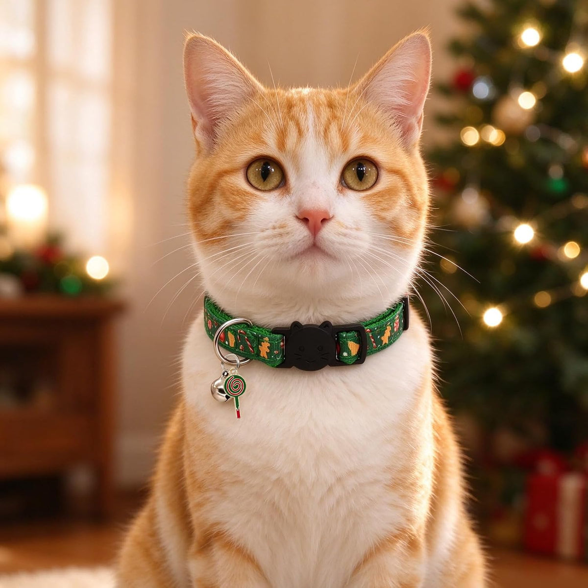 Christmas Cat Collar, 2 Pack Nylon Breakaway Cat Collar with Bells, Xmas