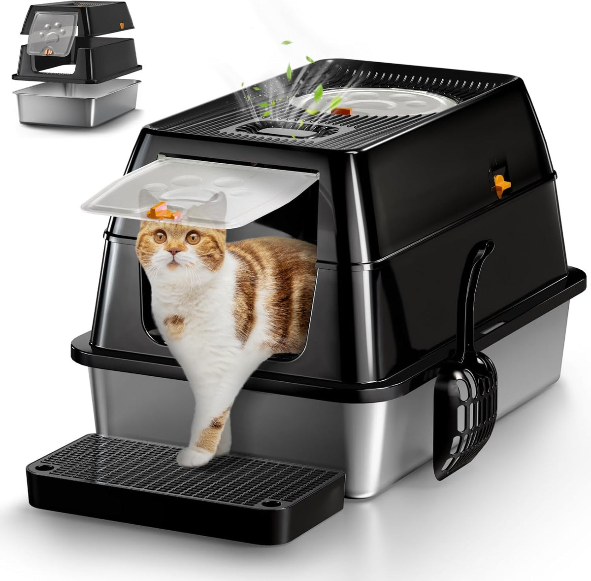 Stainless Steel Cat Litter Box with Removable Lid, XL Enclosed-Grey