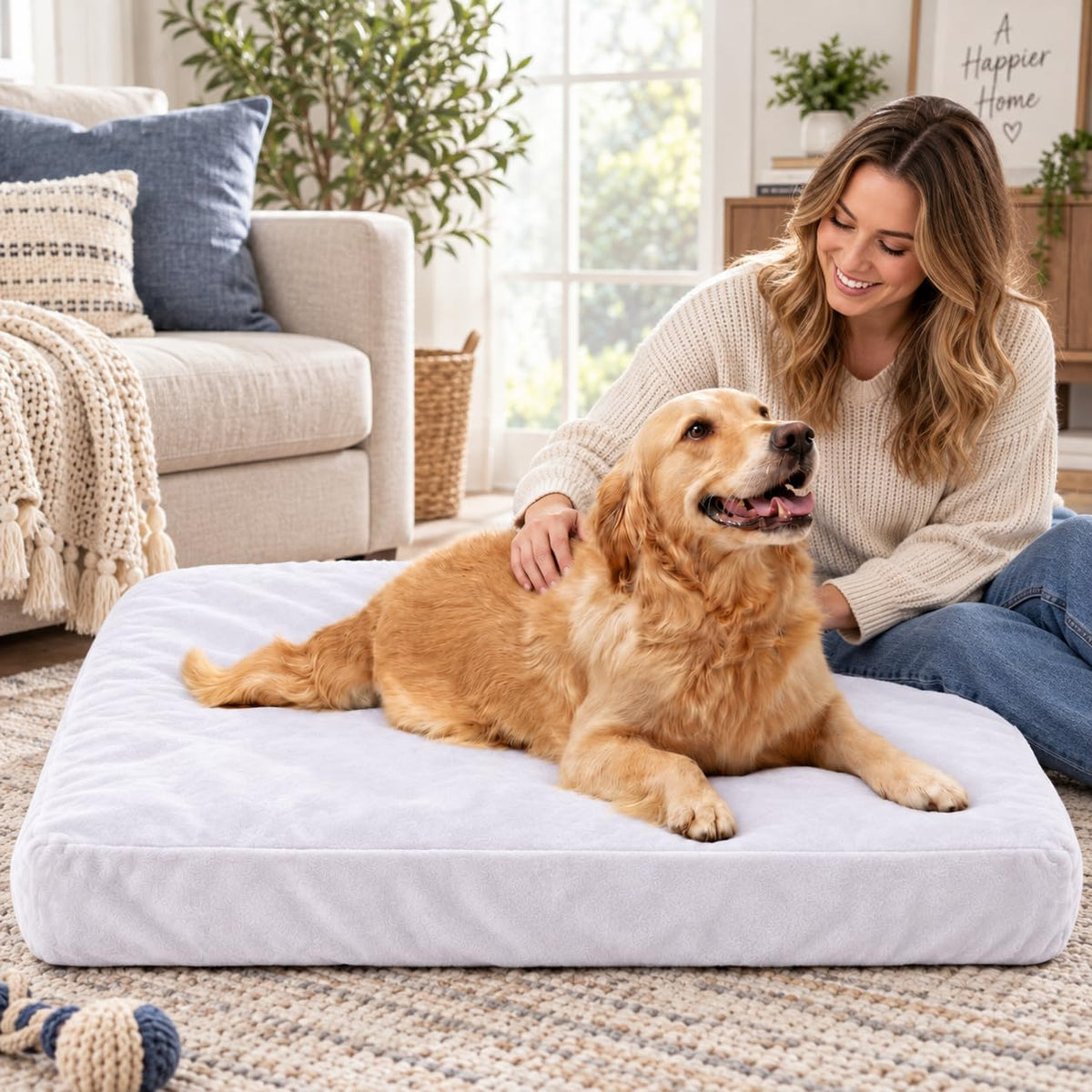 Waterproof Dog Bed Cover Replacement, Luxury Faux Fur Calming Pet Bed Cover with Fitted Sheet Design, Anti-Slip Bottom &