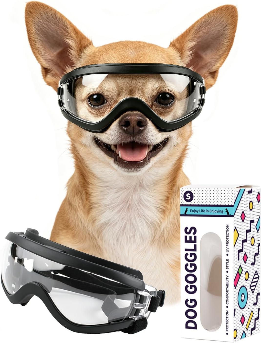 Dog Goggles for Medium to Large Breeds, Anti-UV Waterproof Windproof Dog Sunglasses with Adjustable Straps, Anti-Fog Ven