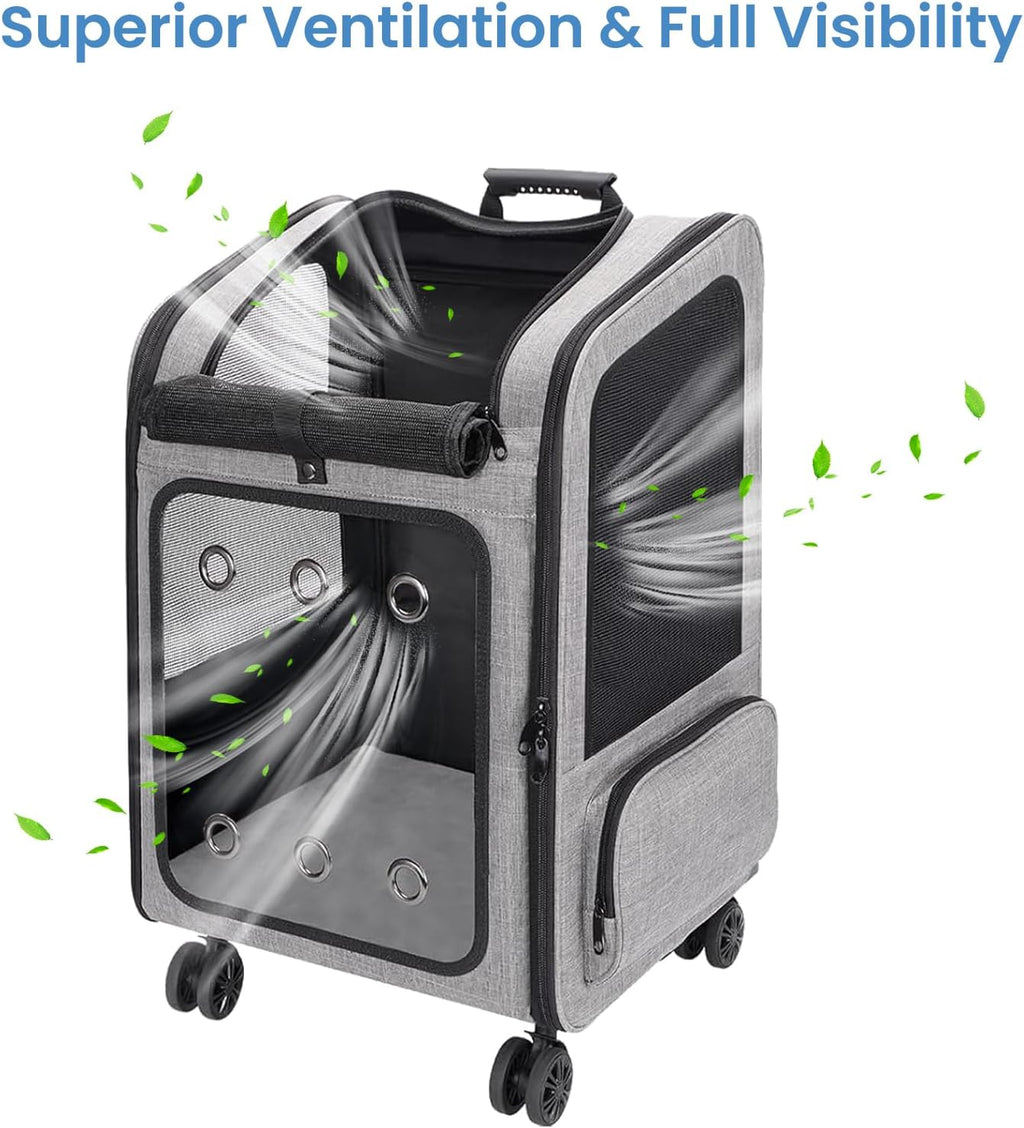 Extra Large Cat Backpack Carrier with Wheels for Cats Under 30 Lbs