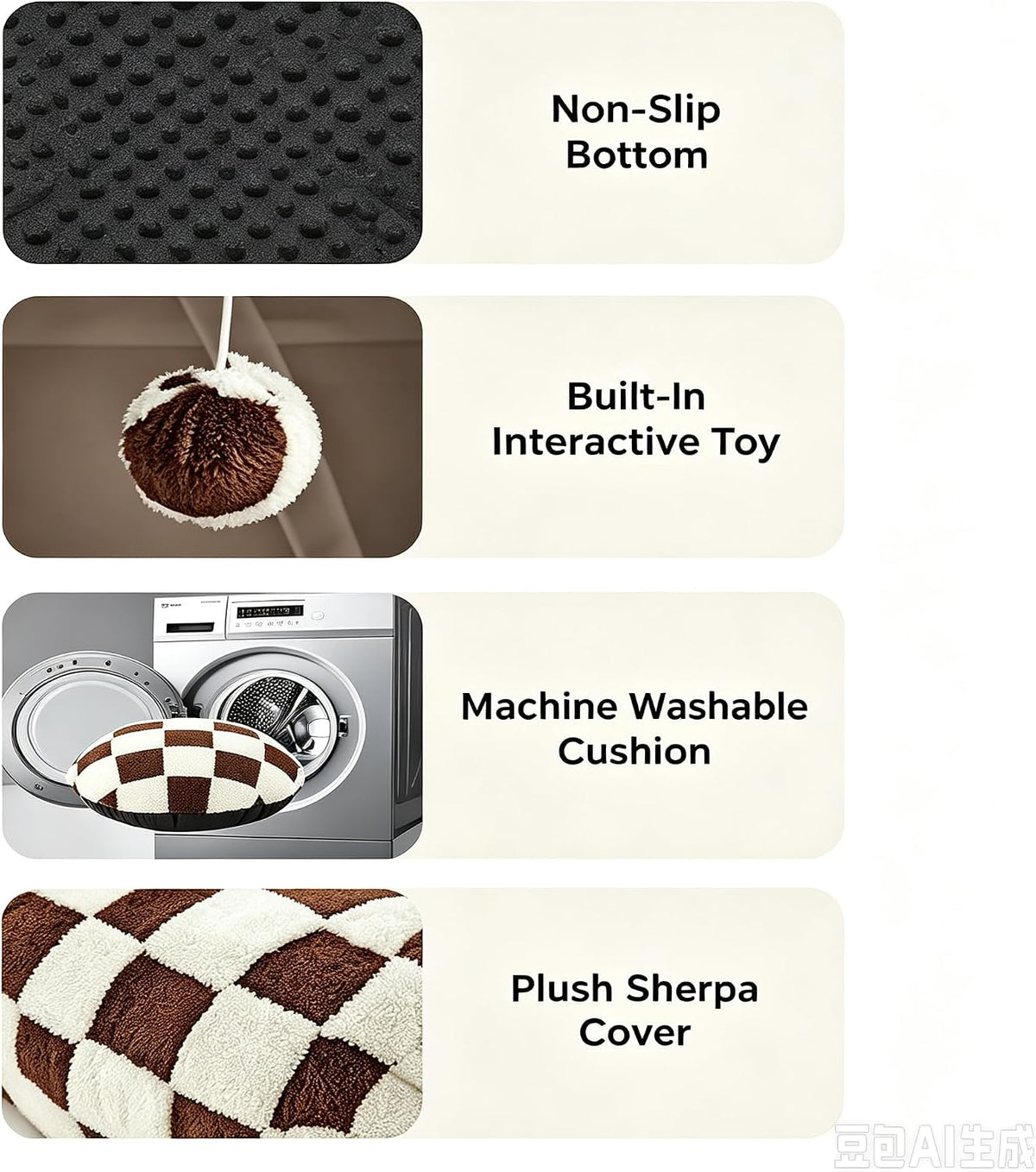 Cat Tunnel Bed with Washable Cushion for Indoor Cat, Donut Cave Tube Toys for Kitten Puppy Rabbit, Brown
