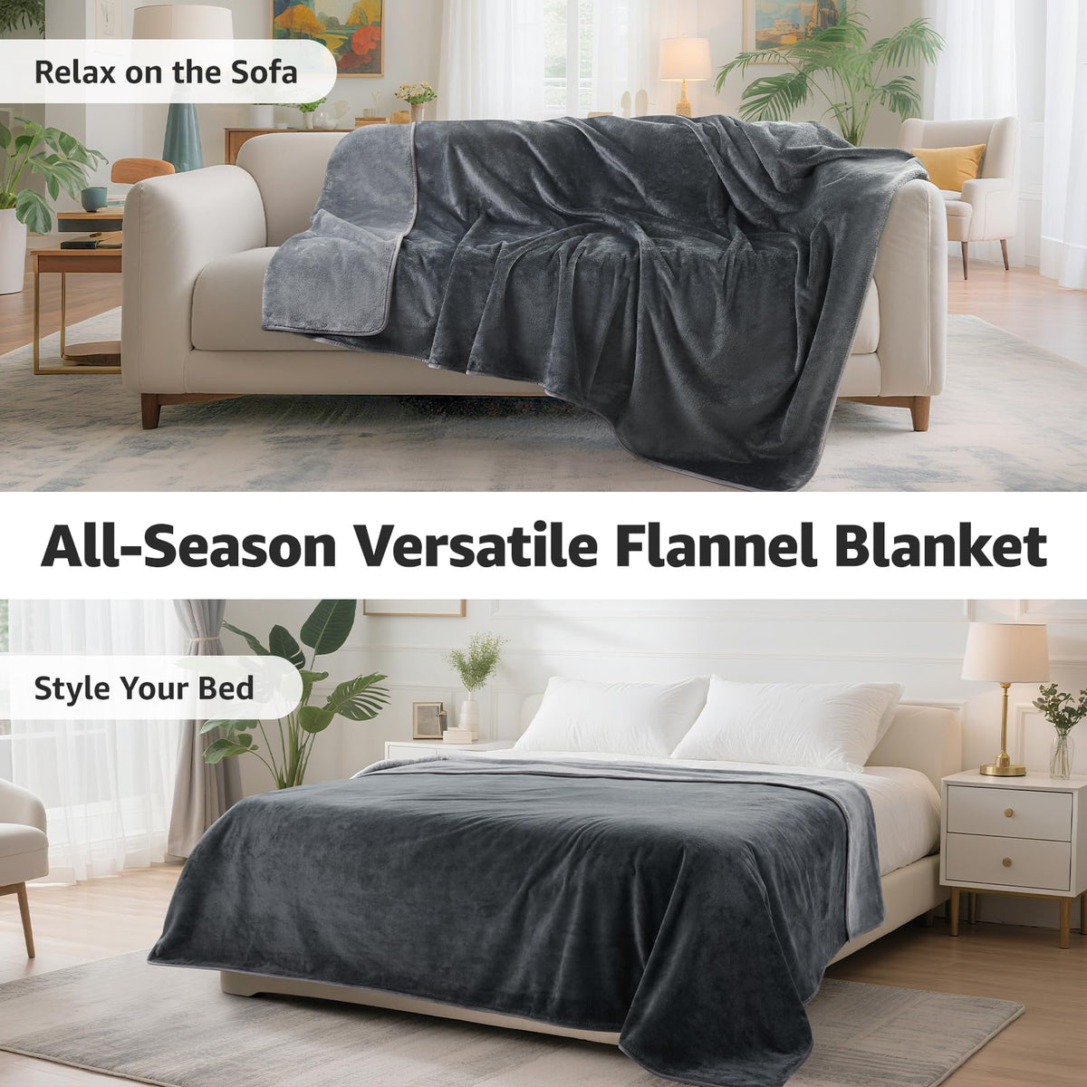 LOOBANI Waterproof Blanket for Bed, Soft Flannel Twin Bed Blanket 60" x 80"