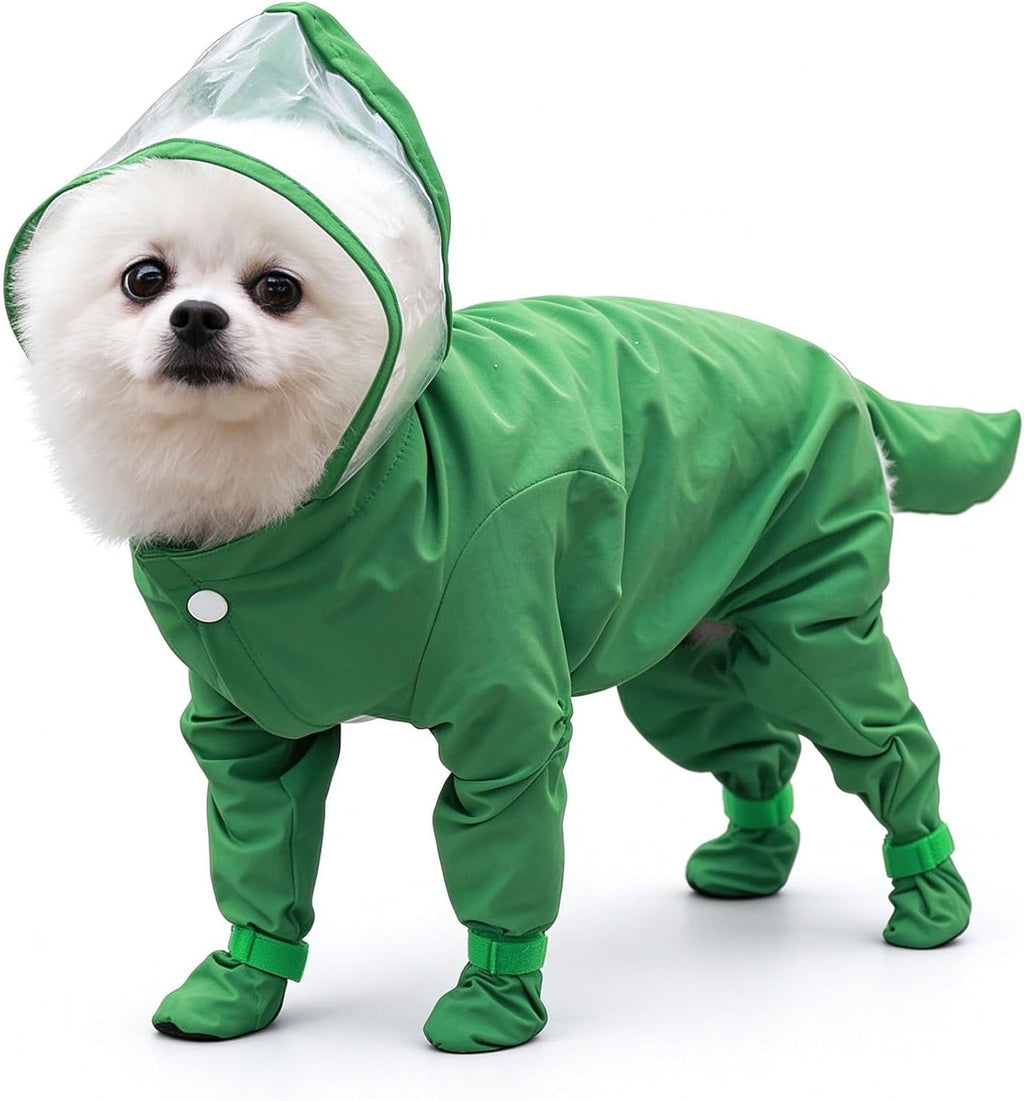 Giftsforlover Waterproof 4-Leg Dog Raincoat with Hood & Attached Boots (Medium,Green)