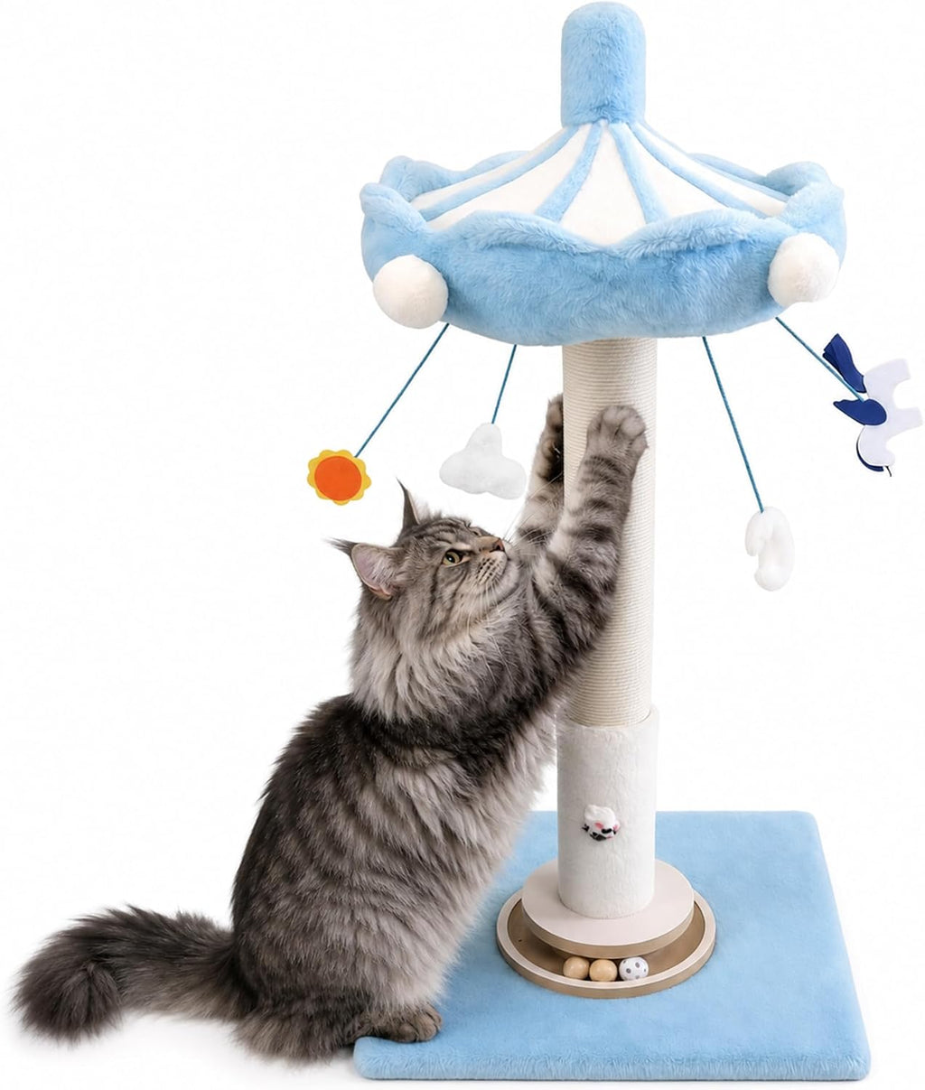 Cat Scratching Post 35'' Tall with Toy Mouse for Indoor Cats, Green
