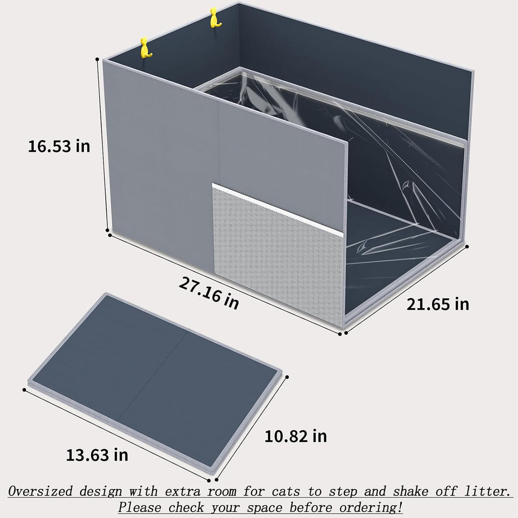 Waterproof Cat Litter Box Enclosure Splash Guard, 27.1"x21.6"x16.5"