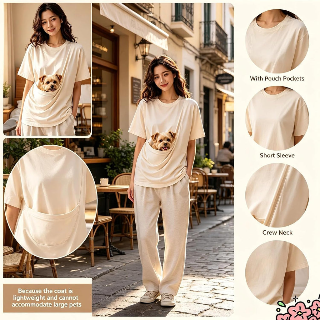 Pet Pouch Big Pocket Shirt，Oversized Shirt with Pocket Front Carry Pouch for Small and Cats,Puppy Dogs Holder Carrier