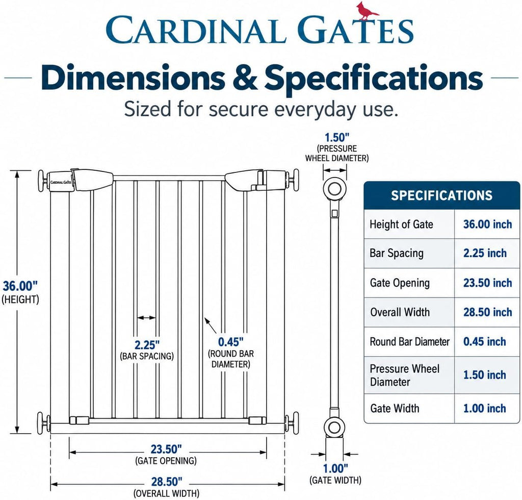 Cardinal Gates 36-Inch Pressure-Mount Baby/Pet Gate, White, 40.25-43 in