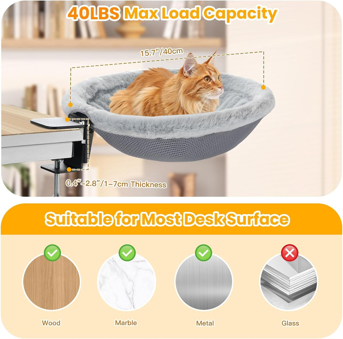 Pawaboo Cat Desk Bed, One-click Foldable Sunken Cats Hammock up to 40lbs