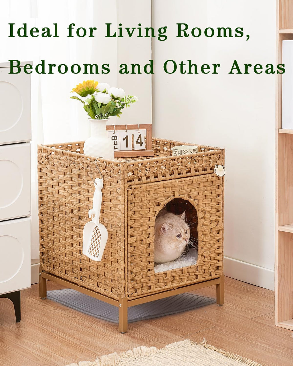 Cat Litter Box Enclosure Hidden Litter Box Furniture, Natural