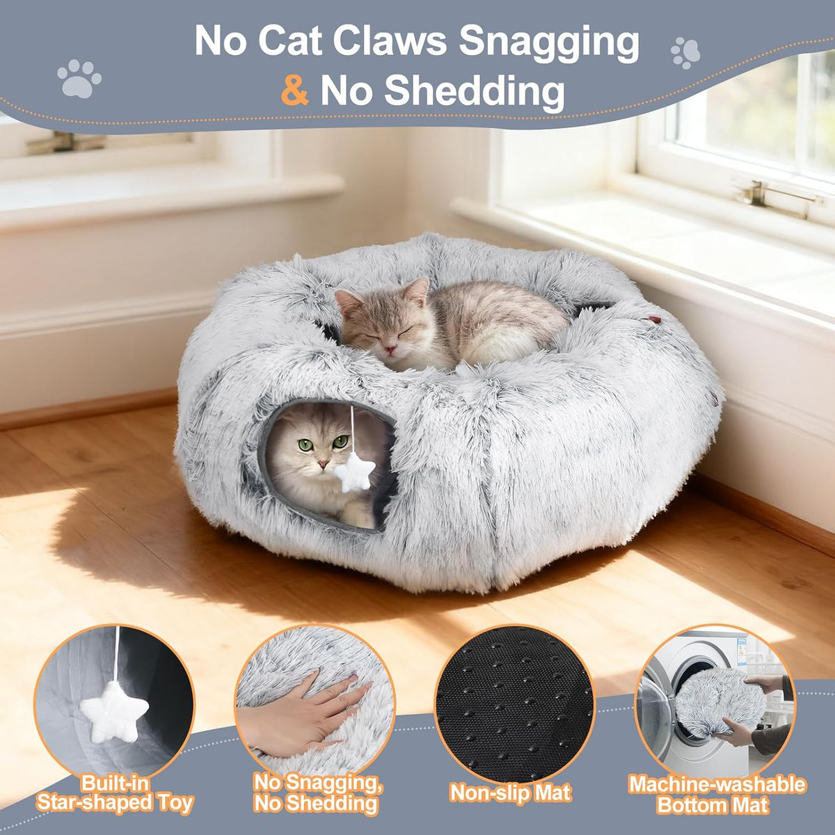 Cat Tunnel Bed for Indoor Cats, L Christmas Tree Skirts Washable Warm Soft Indoor Cat Donut Tunnel, Multifunctional Cat 