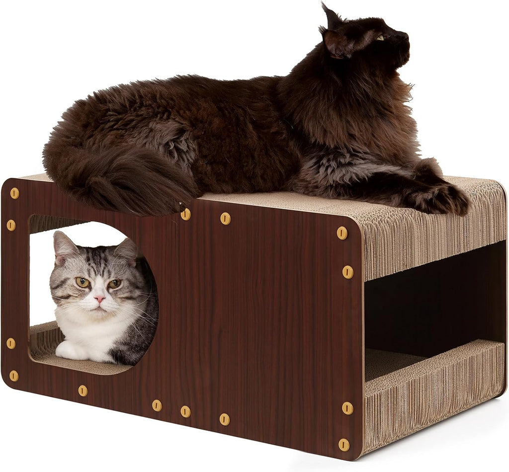 EHEYCIGA Cardboard Cat Scratcher House, 17-Inch Cat Scratch pad, Brown