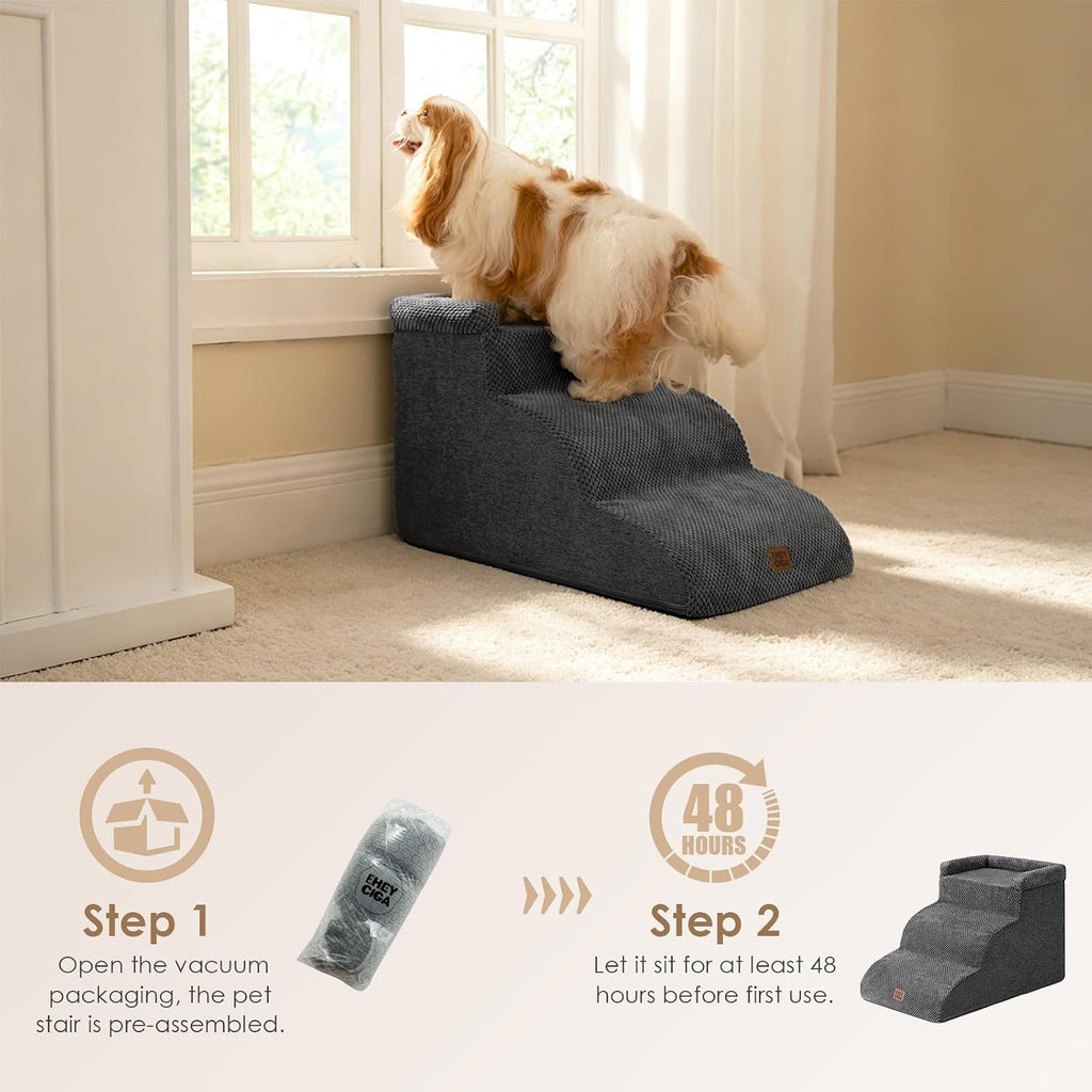 EHEYCIGA 3-Step Curved Dog Stairs for Dogs, Dog Ramp for Couch 14" H, Grey