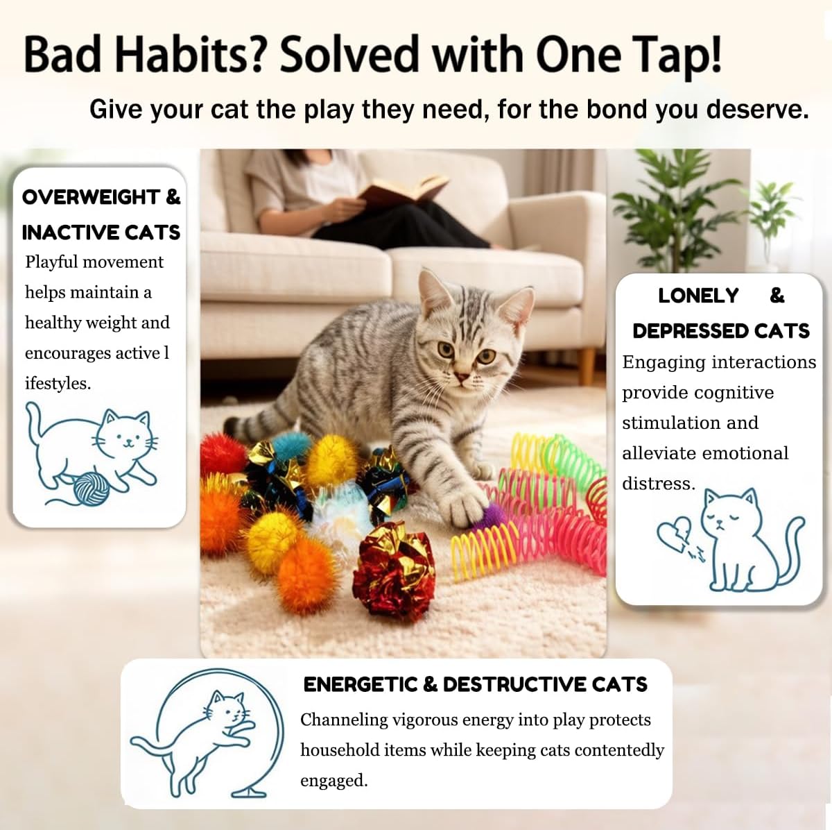 LASOCUHOO Cat Toys, 30 Packs Interactive Cat Toy Pack Including Cat Crinkle Balls, Cat Sparkle Balls, Spiral Springs for