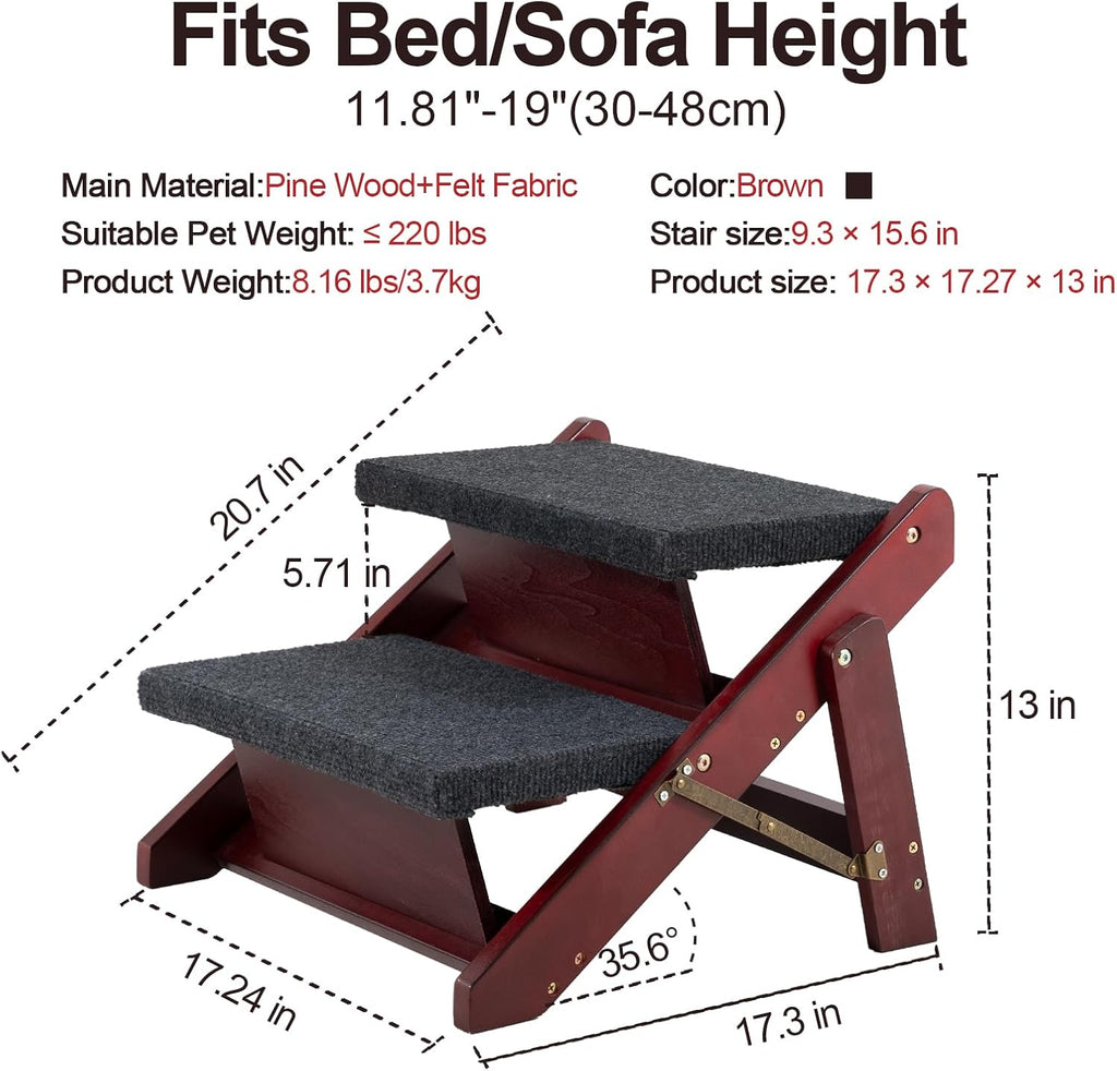 MEWANG Wooden Pet Stairs - 2 Step Foldable Ramp for Senior Dogs & Cats