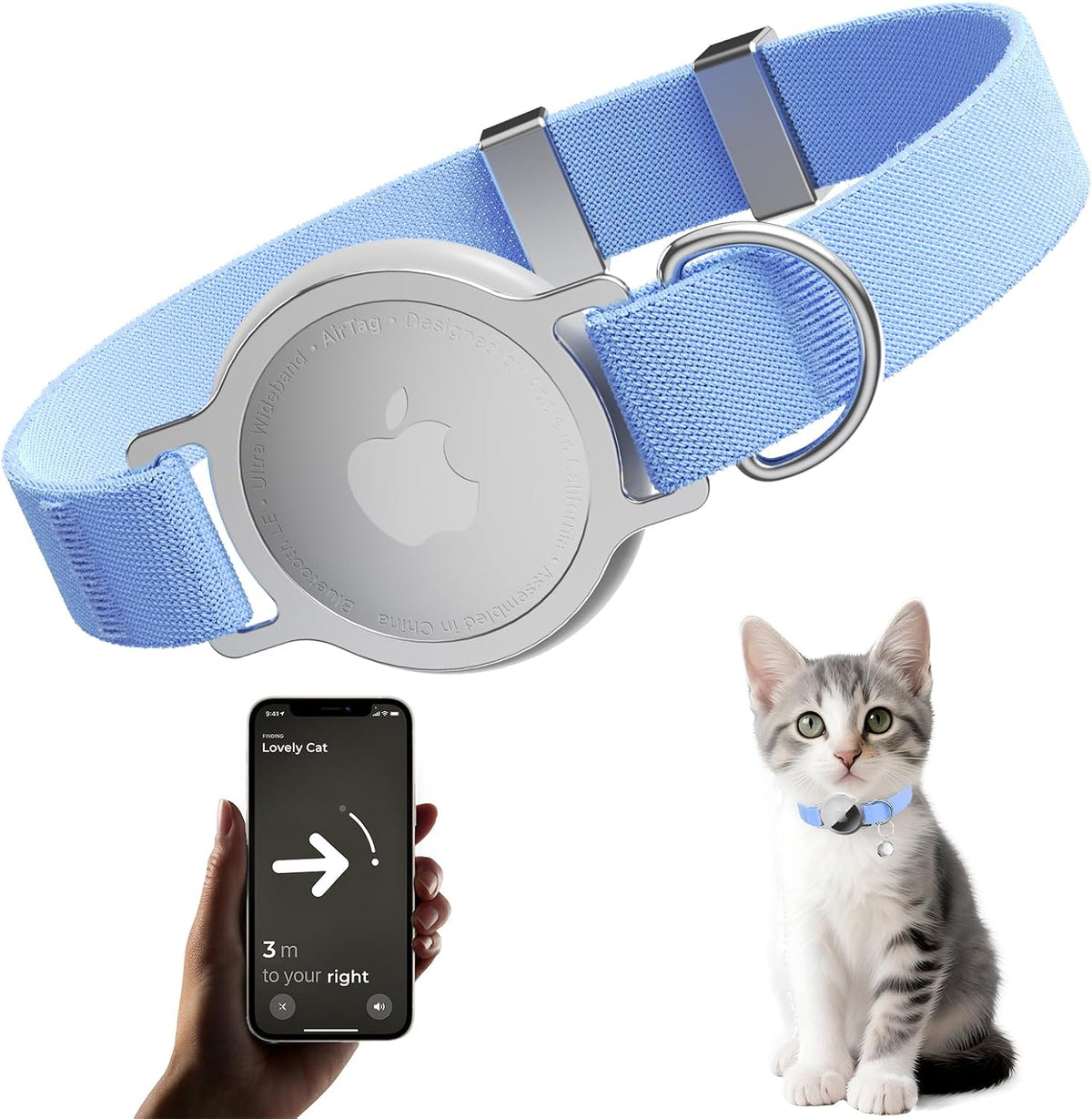 AirTag Cat Collar, Elastic Tracker Collar with Airtag Holder and Bell
