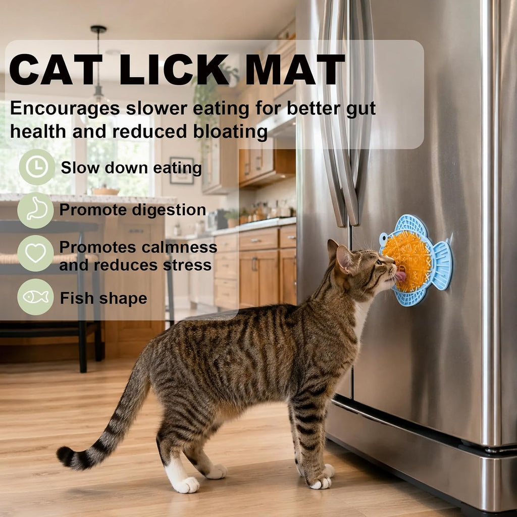 Cat Slow Feeder Fish Lick Mat with Suction Cup for Anxiety Relief