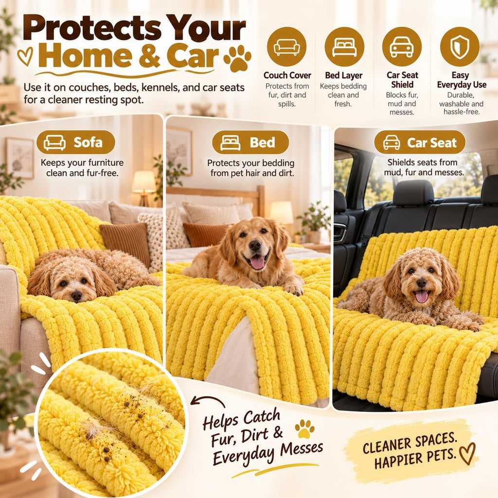 Emotional Support Dog Blanket, Yellow Soft Blanket for Crates Beds Travel (S)