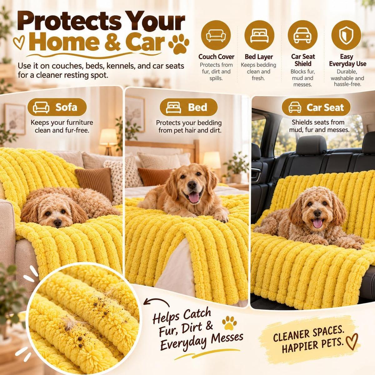 Emotional Support Dog Blanket, Yellow Soft Blanket for Crates Beds Travel (S)
