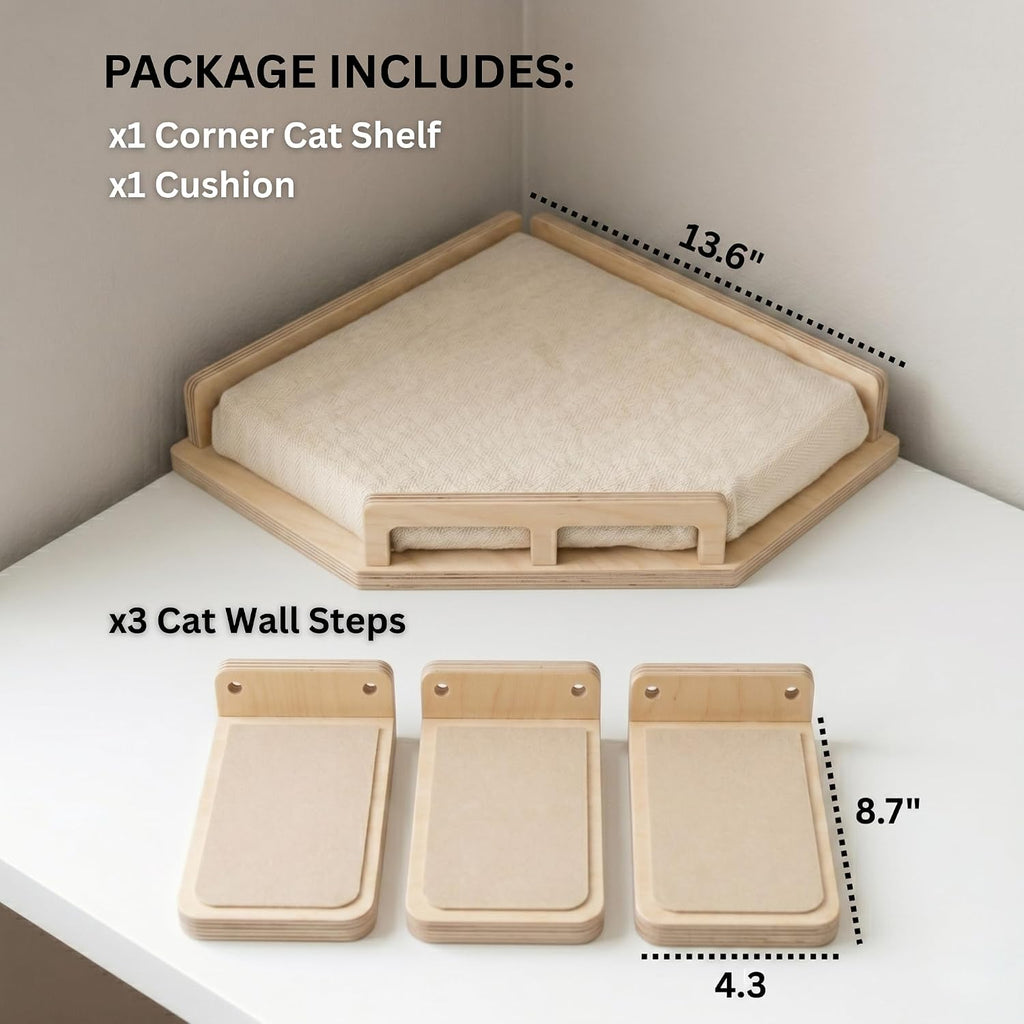 INICIO Cat Wall Shelves and Steps, 4-Piece Wooden Cat Wall Furniture Set