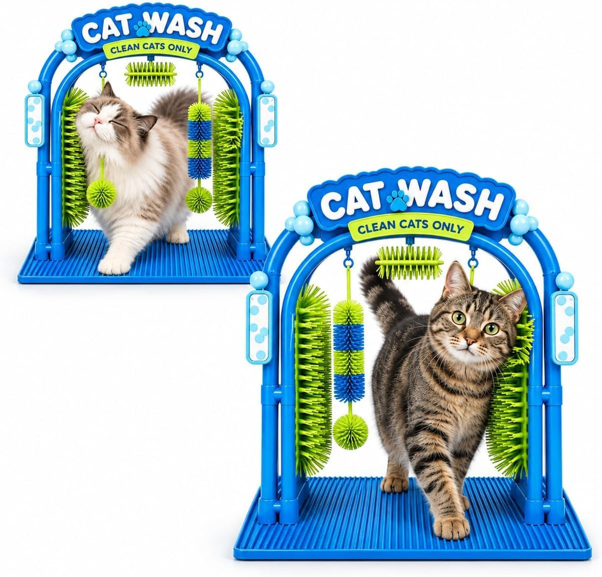 Cat Wash Grooming Station，Cat Car Wash Scratcher，Arch Grooming Station with Flexible Bristles, for Shedding, Hair Catche
