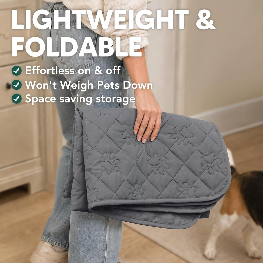 Pawfinity Waterproof Dog Blanket, Paw Print Quilted Couch Covers for Pets