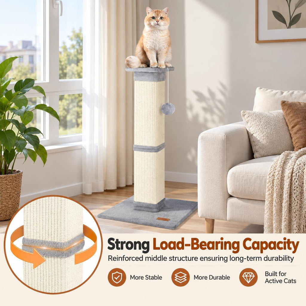 Cat Scratching Post 33 Inch for Indoor Cats, Grey