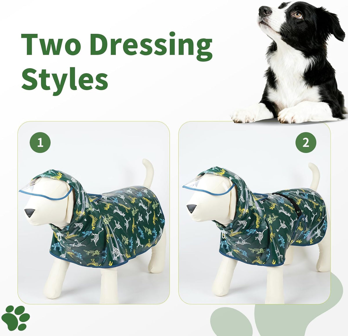 Dog Raincoat,Dog Rain Jacket Poncho with Hood and Leash Hole(Dinosaur,L)