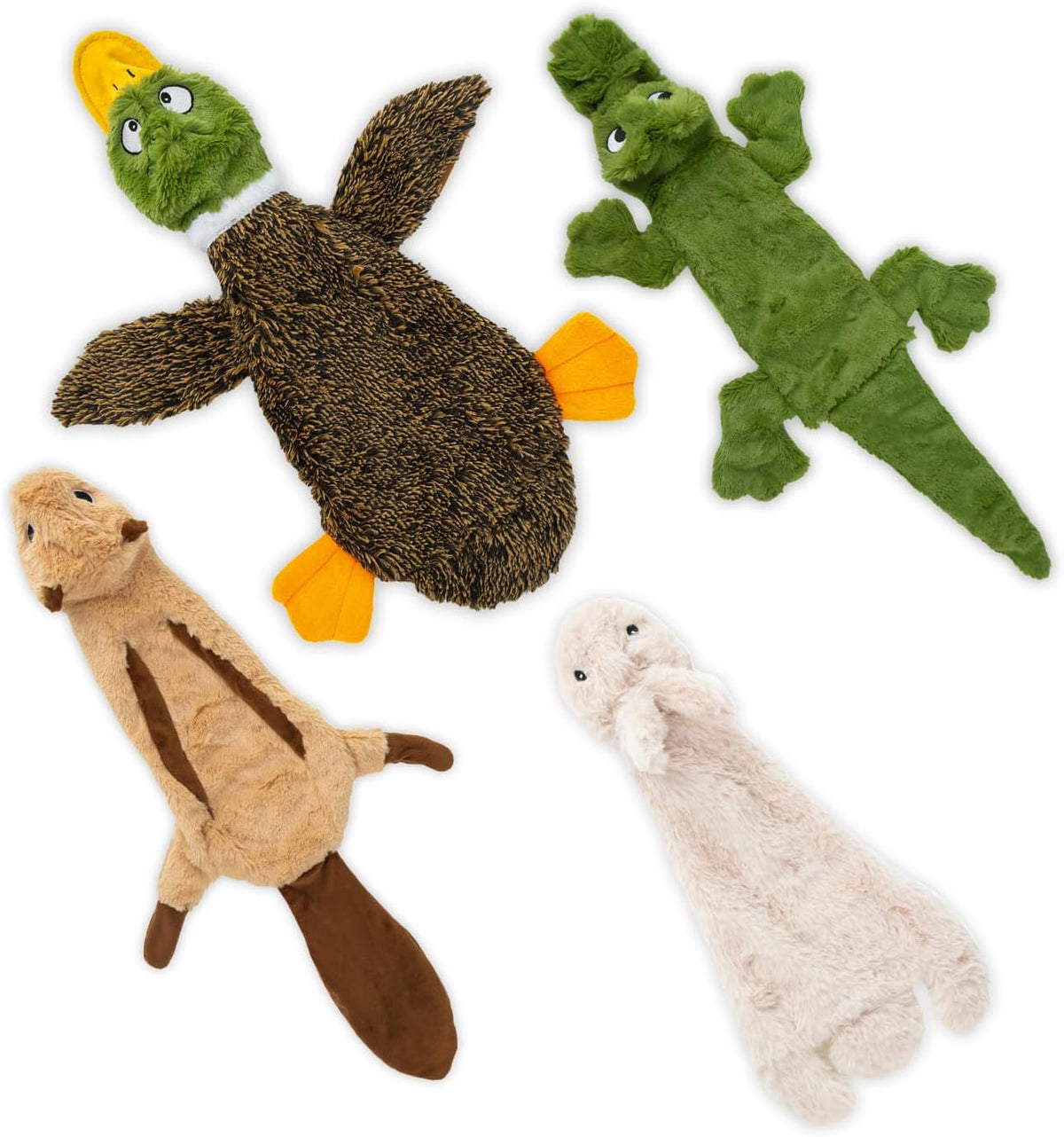 Best Pet Supplies 2-in-1 Stuffless Squeaky Dog Toy - 4 Figures, Small