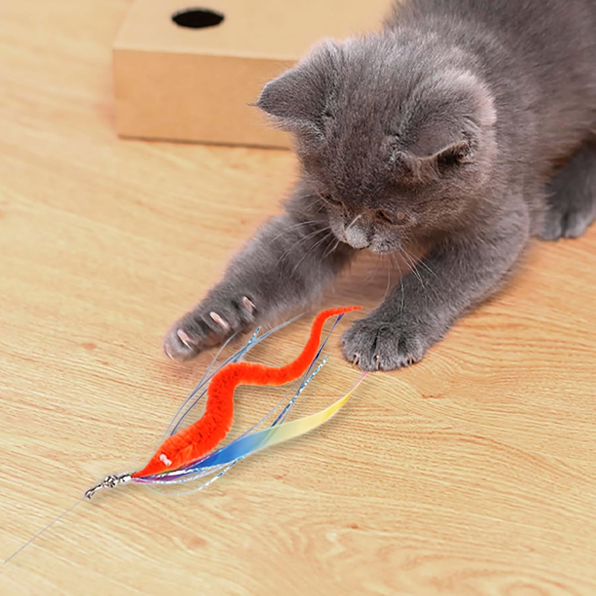JXFUKAL Cat Feather Toy Refills, 6Pcs Simulation Bird Mouse Bee Worm Feather Cat Lures Wand Attachment Replacement for K