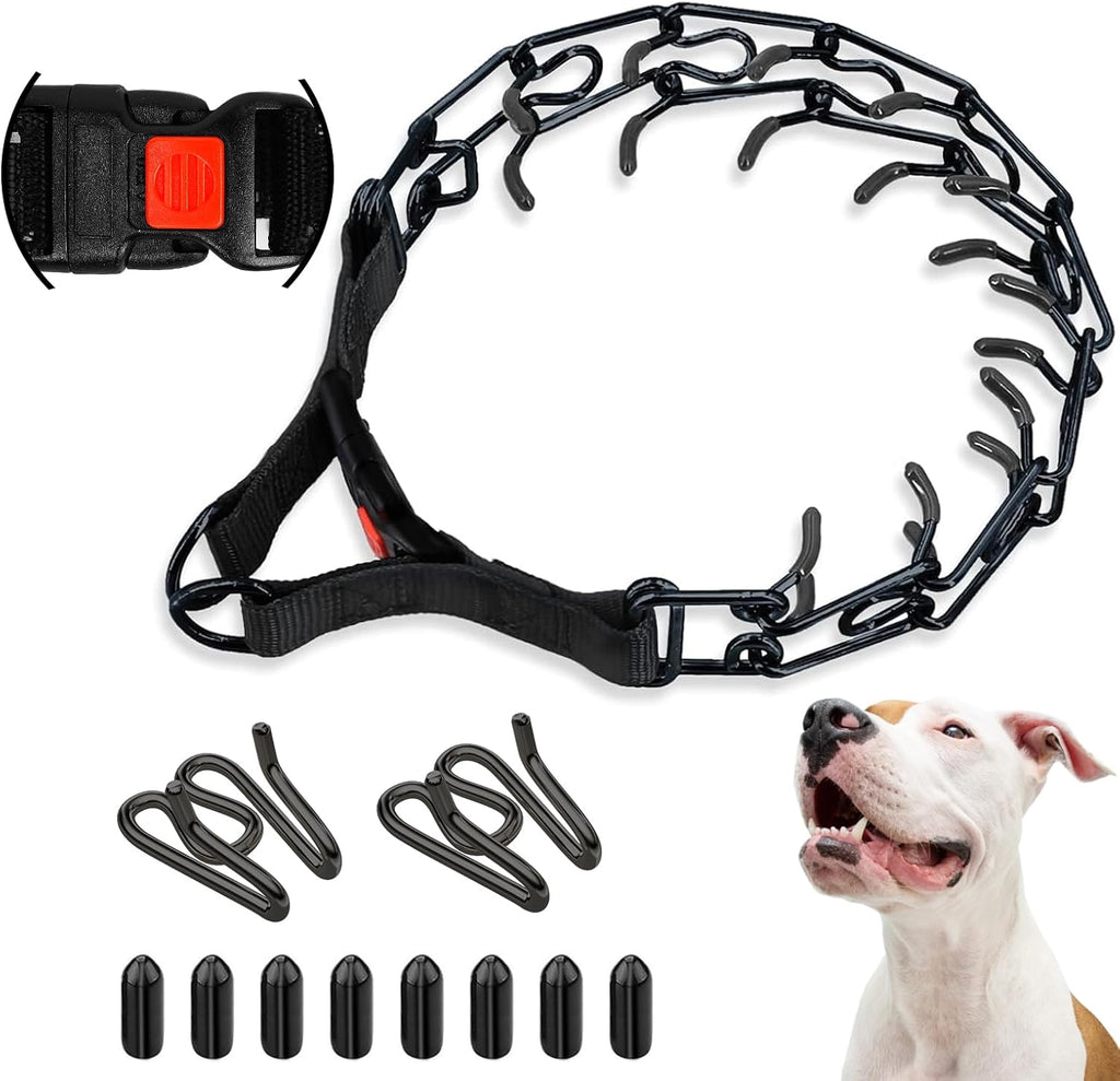 Supet Prong Collar for Dogs, Adjustable Dog Pinch No Pull Training Collar with Quick Release Buckle, Rubber Tips and Ext