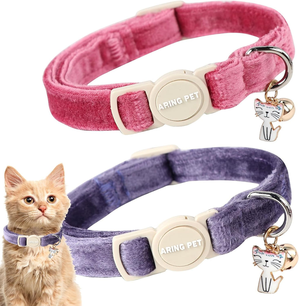 ARING PET 2 Pack Cat Collars-Cute Breakaway Cat Collar with Bell & Pendant, Adjustable Christmas Kitten Collars with Saf