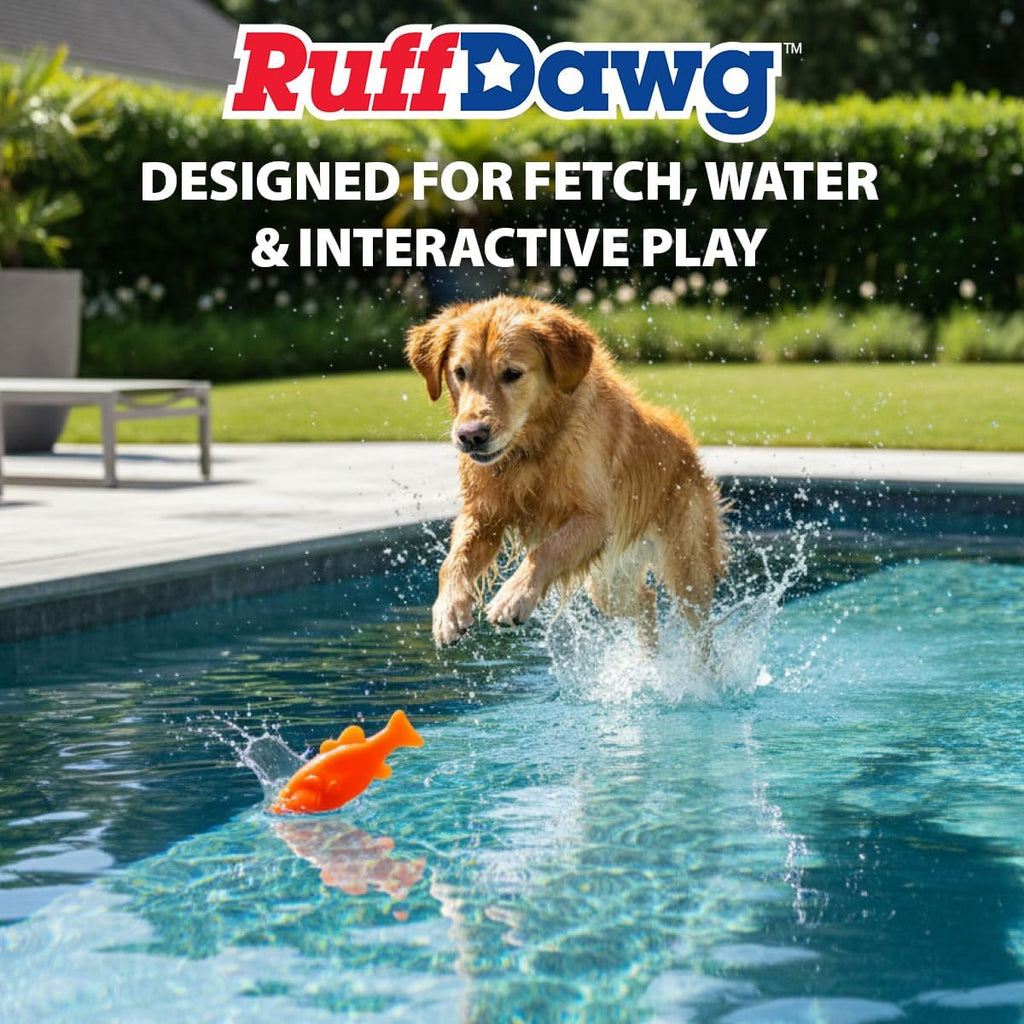 Ruff Dawg Ruff-Flex Flying Fish Floating Dog Toy, MD, Orange