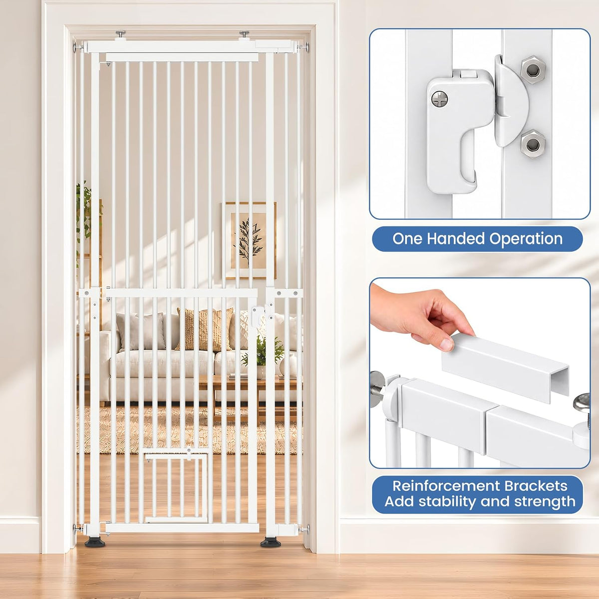 No Bottom Bar Cat Gate, 54''-87'' Height Extra Tall Cat Gate