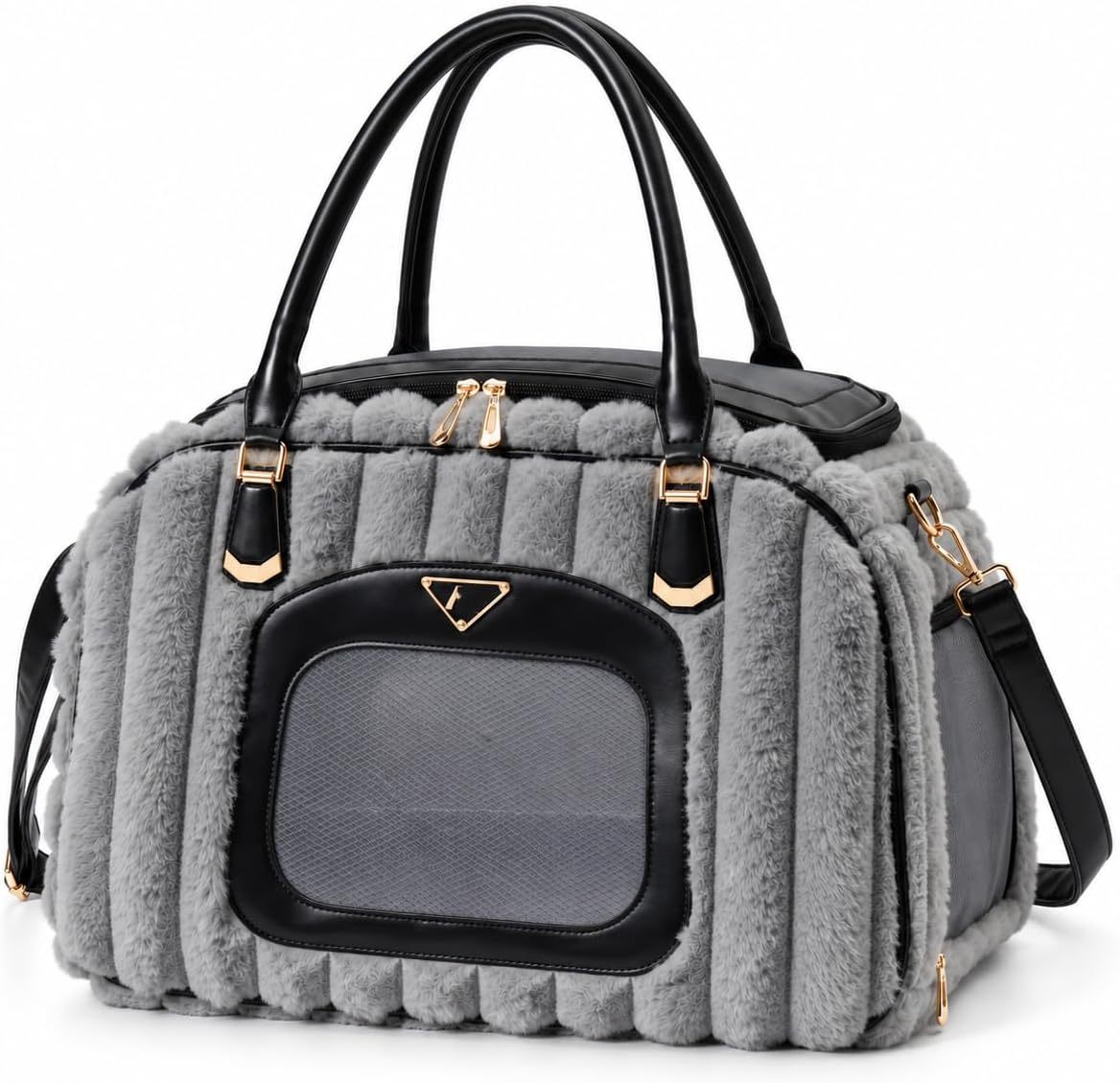 Soft-Sided Pet Carrier for Small Dogs and Cats, Plush Striped Travel Tote with Mesh Windows, Interior Tether, Removable 