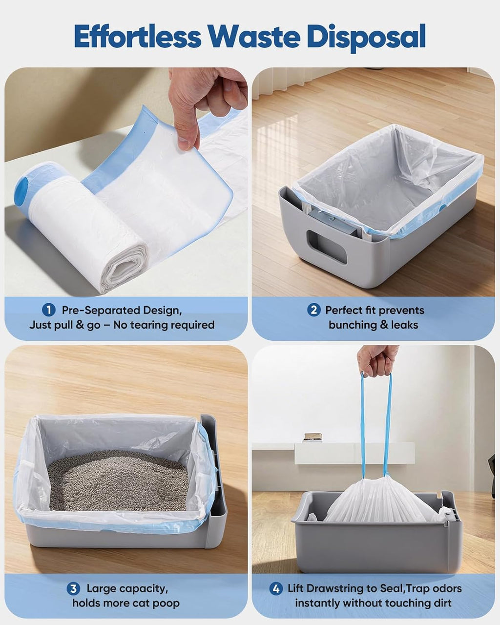 150 Count Drawstring Cat Litter Bags for Automatic Litter Boxes