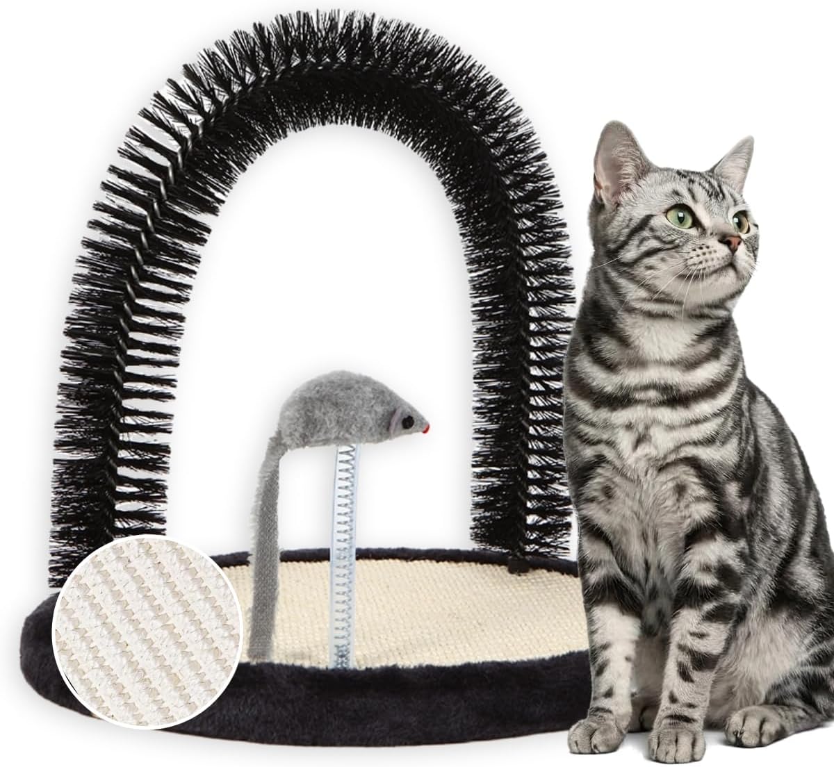 Large Cat Self Groomer, Heavy Woven Sisal Pad with Mouse Toy